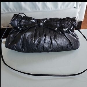 Rita Diana For Mylinka Vintage Black Leather And Eelskin Bow Tie   WhimsigothBag